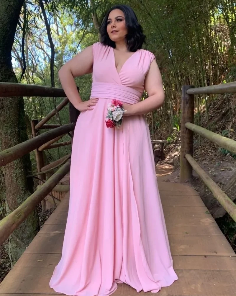 Vestido Longo crepe Alice Fan Rosa Bebê