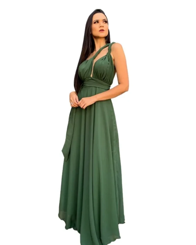 Vestido Madrinha de Casamento Multiformas Anathan Verde Militar