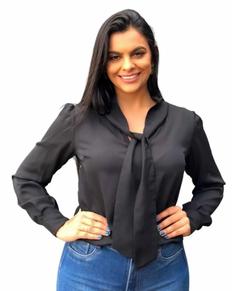Blusa de gola laço de manga comprida 