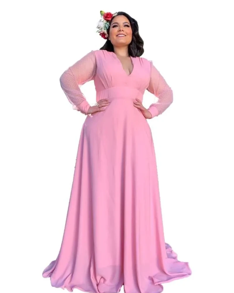 Vestido Longo de Festa Caroline Rosa Chiclete