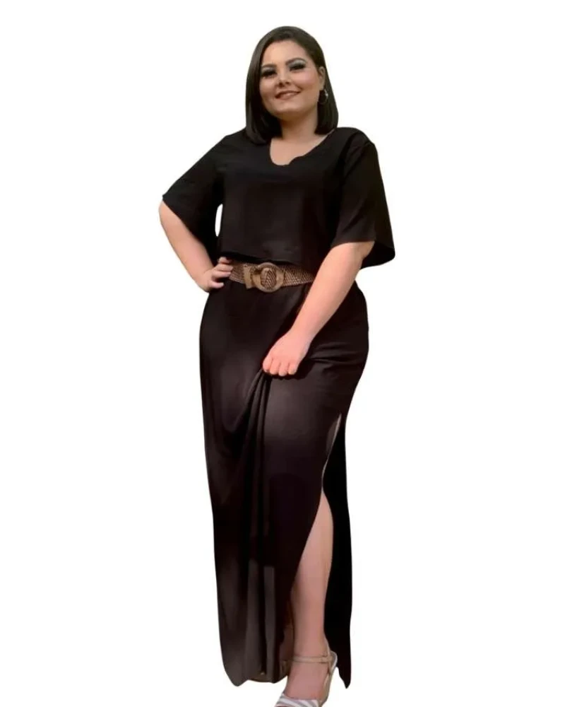 Conjunto Cropped Soltinho + Saia Longa com Fendas Laterais