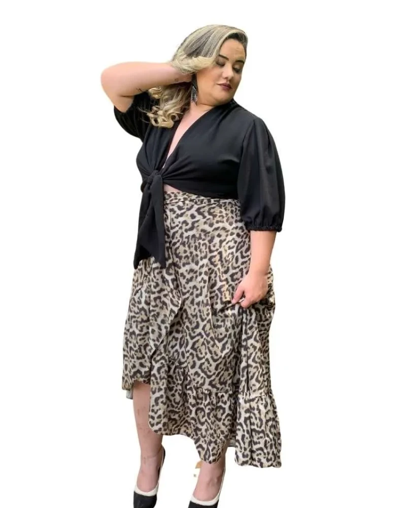 Saia Envelope Babado Animal Print