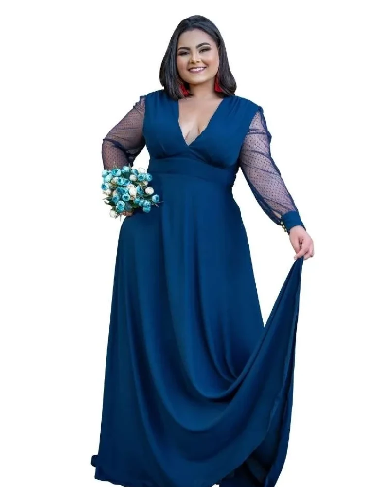 Vestido Longo de Festa Caroline Azul Marinho