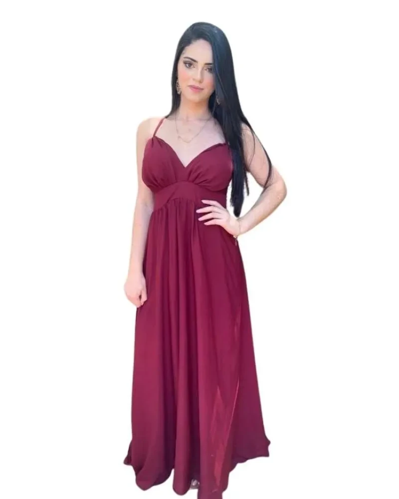 Vestido Longo Madrinha de Casamento Mariane Marsala