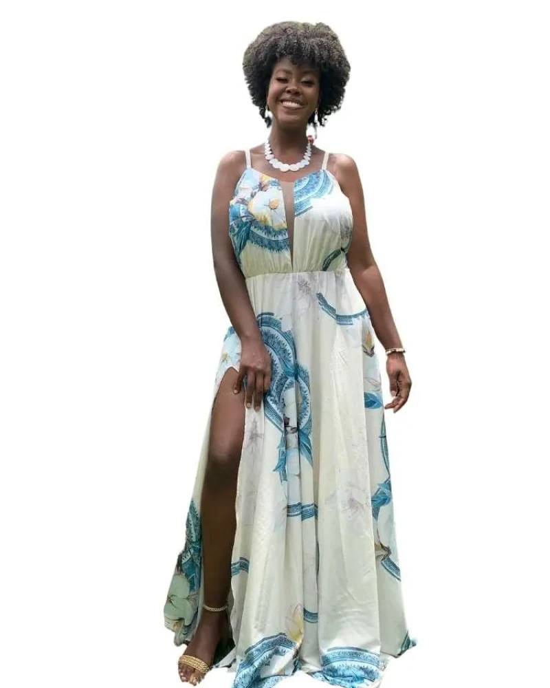 Vestido Longo Estampado Mandala Azul Perfect