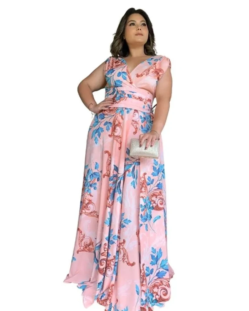 Vestido Madrinha Casamento Alice Fan Estampado Salmão
