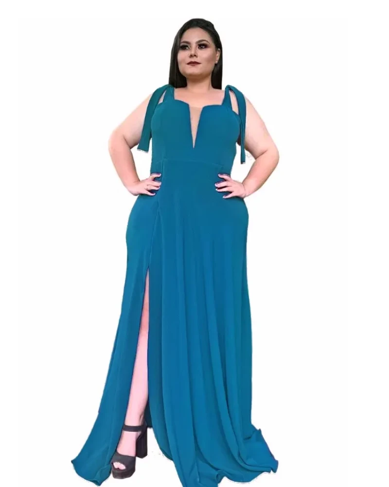 Vestido Madrinha com decote Ana Julia Azul Petróleo