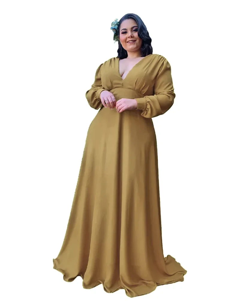 Vestido Longo de Festa Caroline Mostarda Escuro