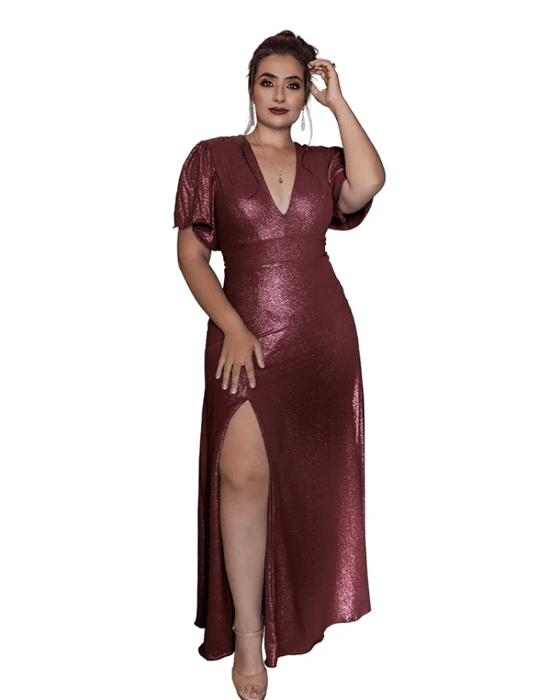 Vestido Longo de Festa Marsala Brilhante Luana