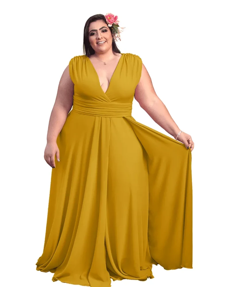 Vestido Madrinha Casamento Alice Fan Mostarda