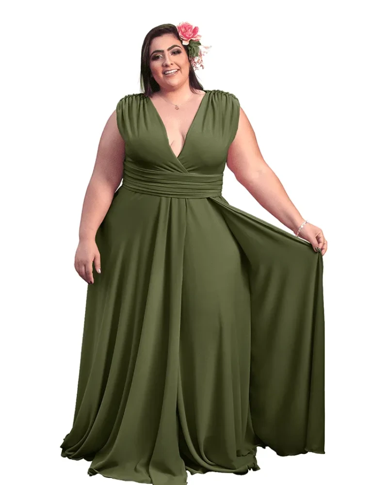 Vestido Madrinha Casamento Alice Fan Verde Oliva