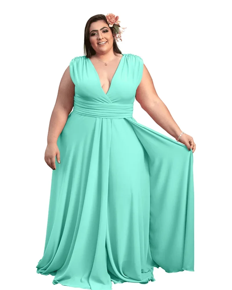 Vestido Madrinha Casamento Alice Fan Verde Água