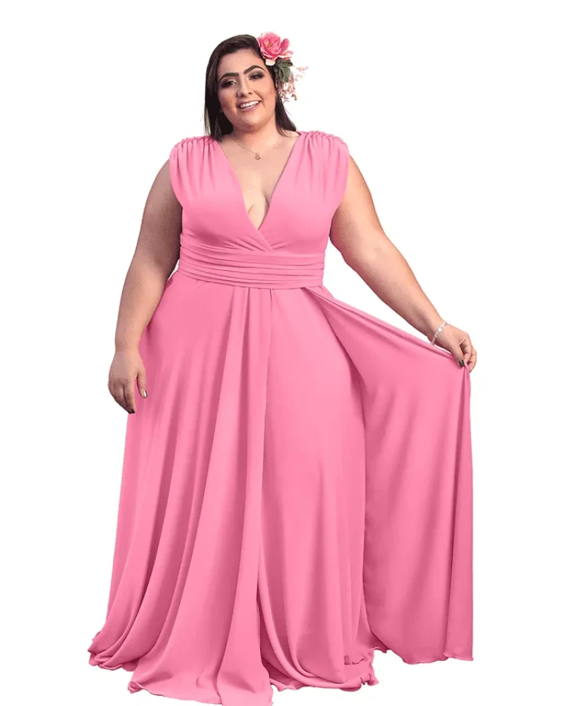 Vestido Madrinha Casamento Alice Fan Rosa Chiclete