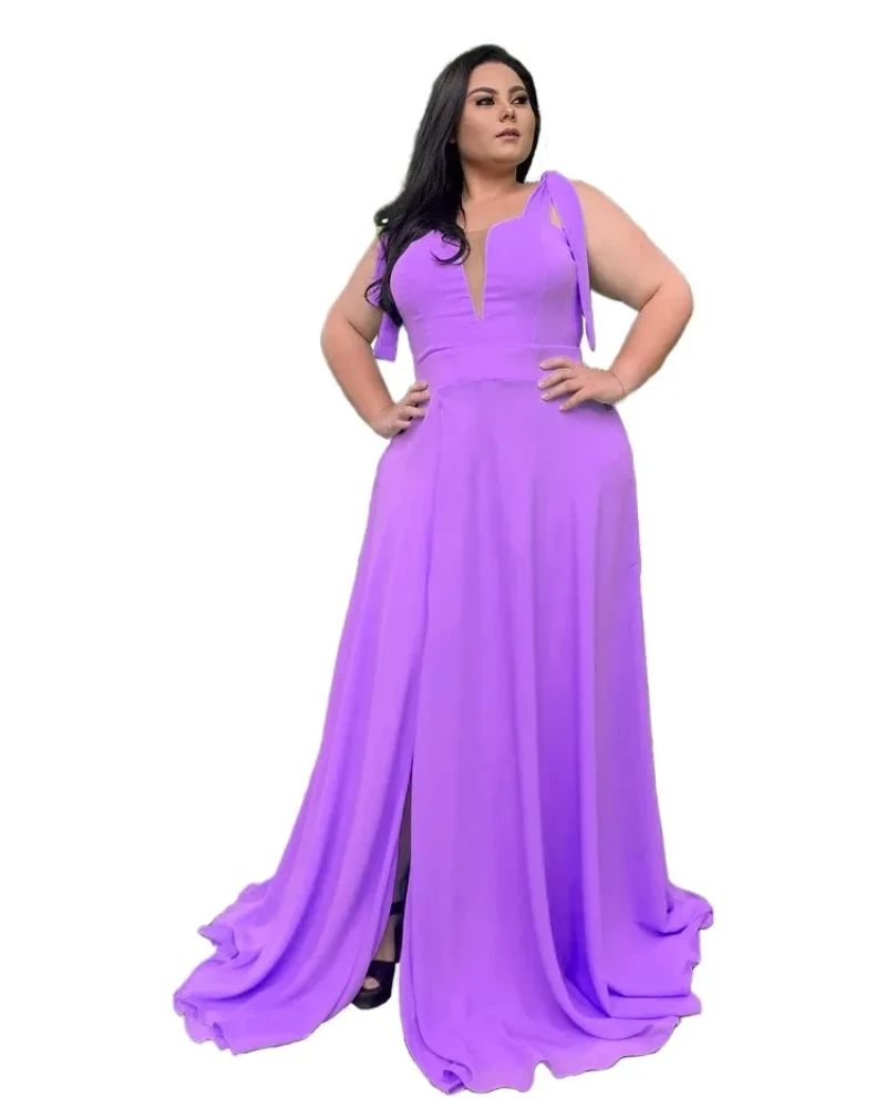 Vestido Madrinha de Casamento Lilás com decote Ana Julia 