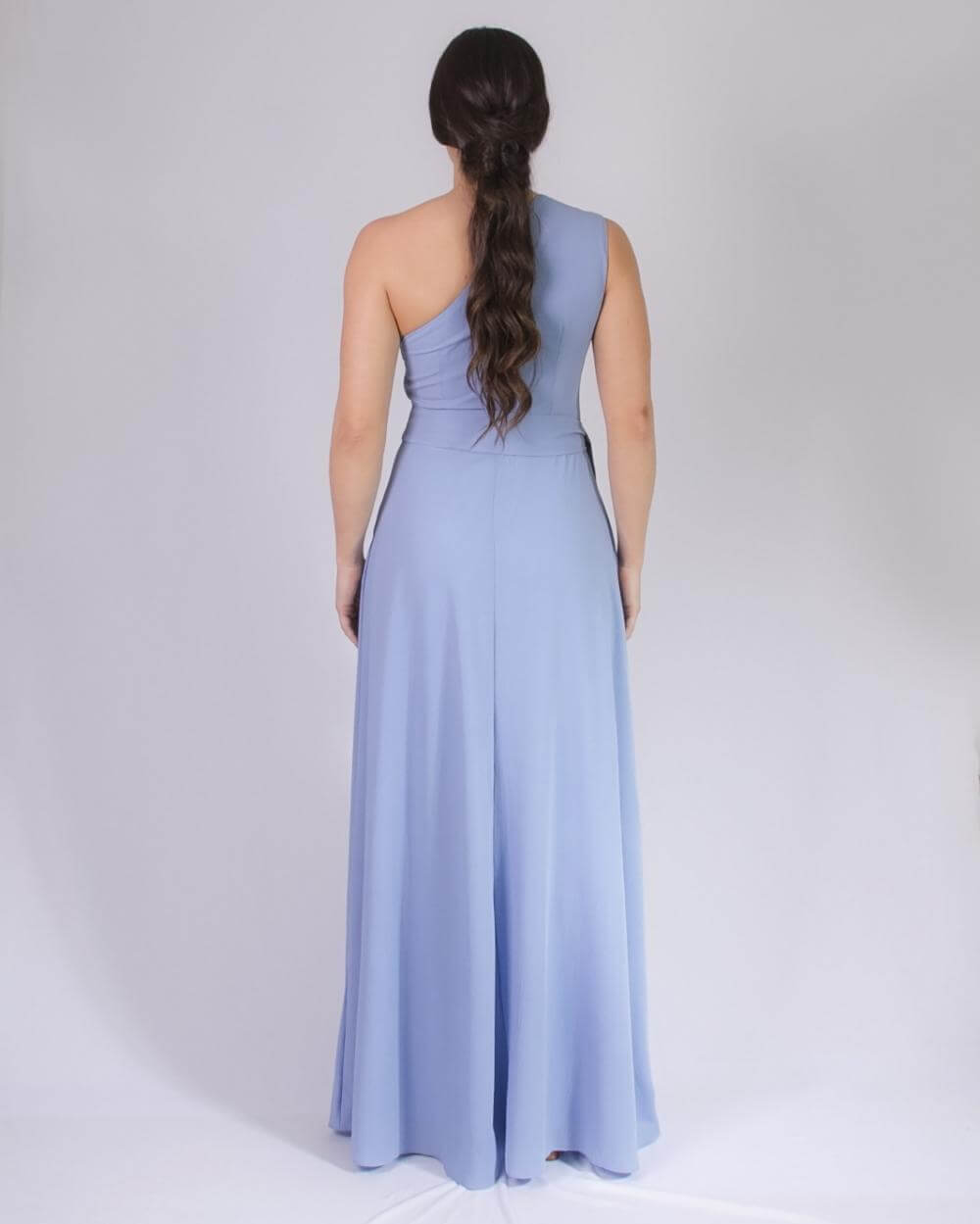 Vestido longo Crepe Sober Azul Serenety 