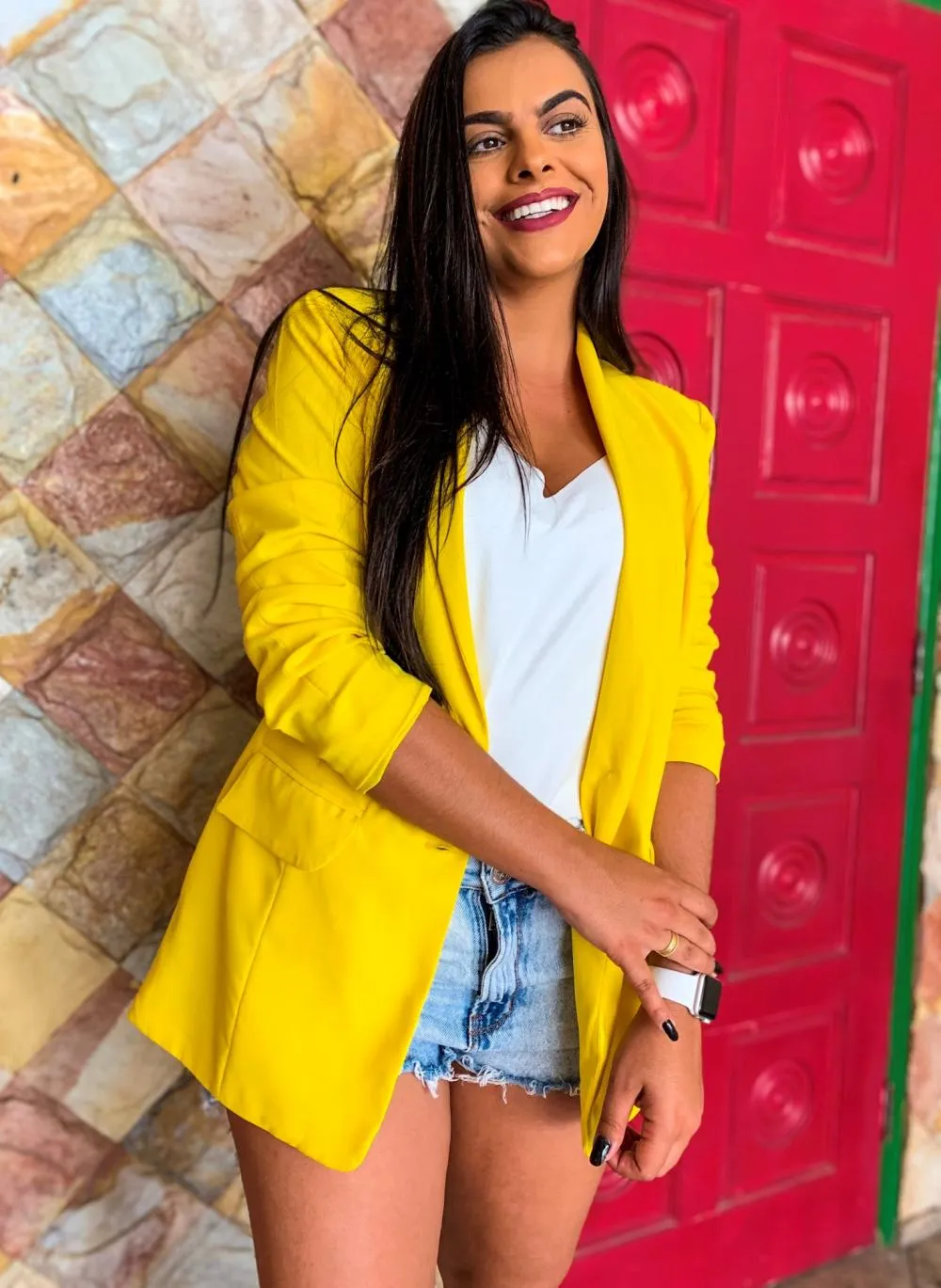 Blazer Feminino Alongado Amarelo