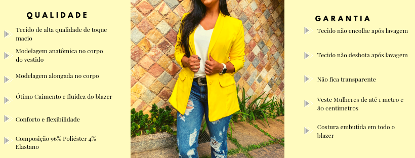 Blazer Feminino Alongado Amarelo