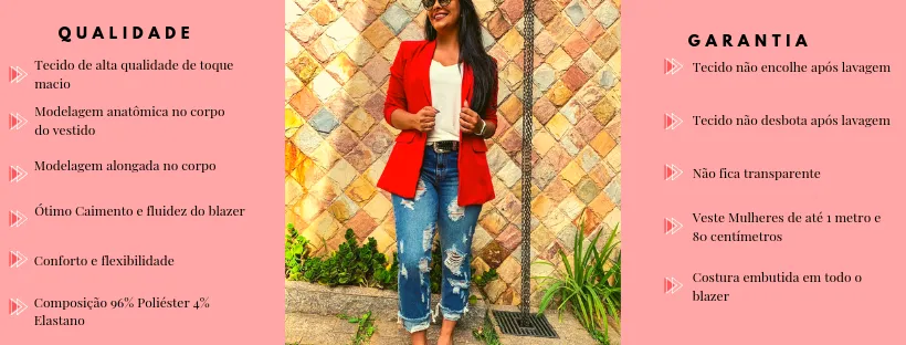Blazer Feminino Alongado Vermelho