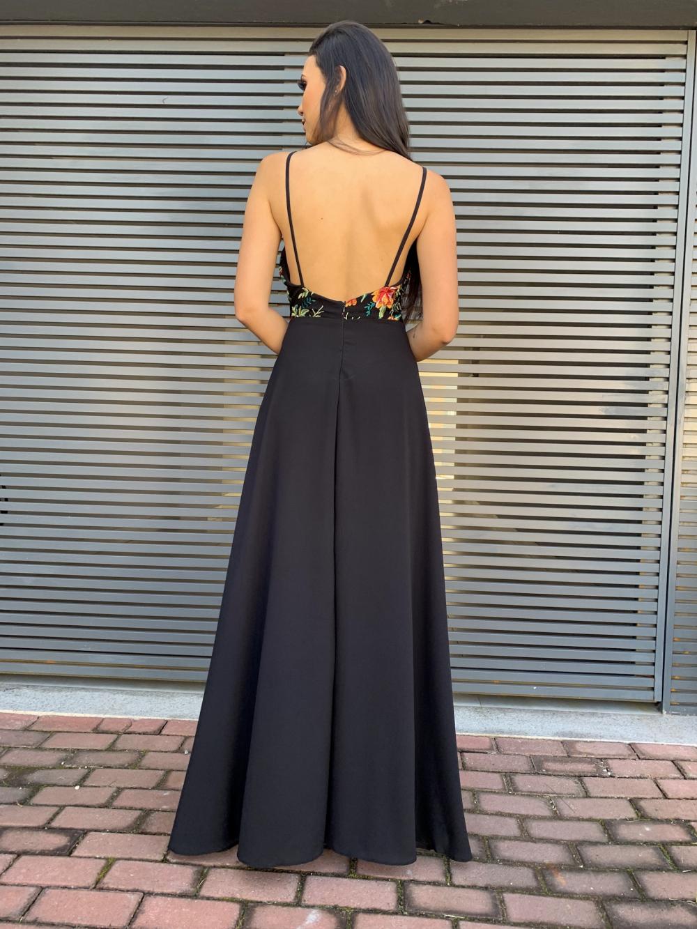 Vestido de longo de Festa Preto Leda