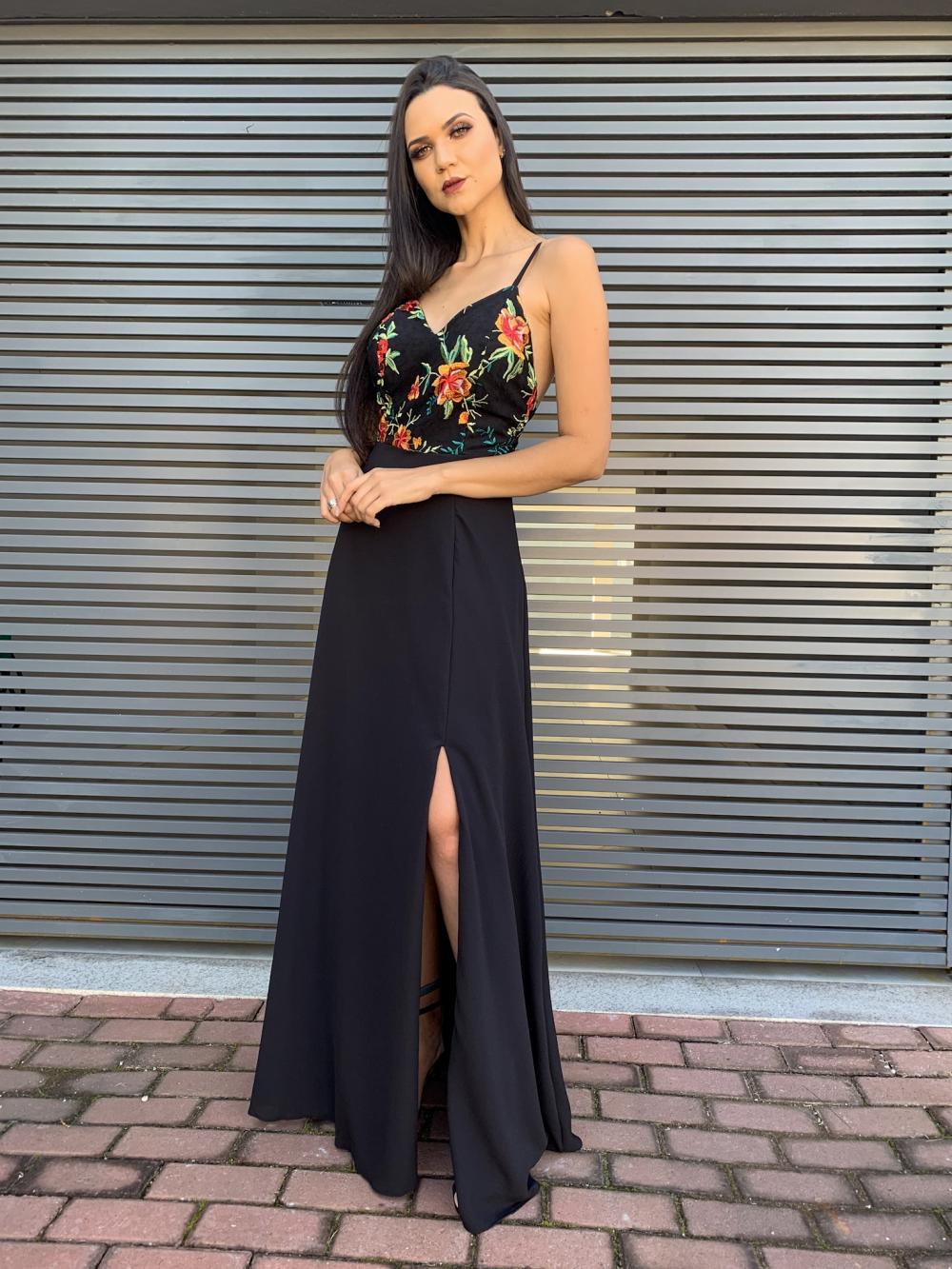 Vestido de longo de Festa Preto Leda