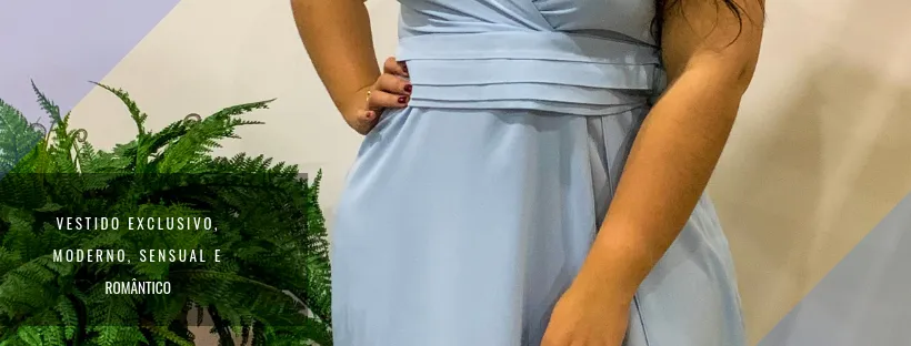 Vestido Longo Madrinha de Casamento Azul bebê Plus size Alice Fan