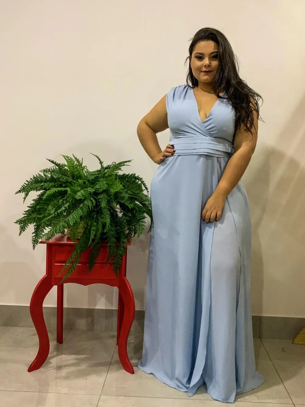Vestido Longo Madrinha de Casamento Azul bebê Plus size Alice Fan