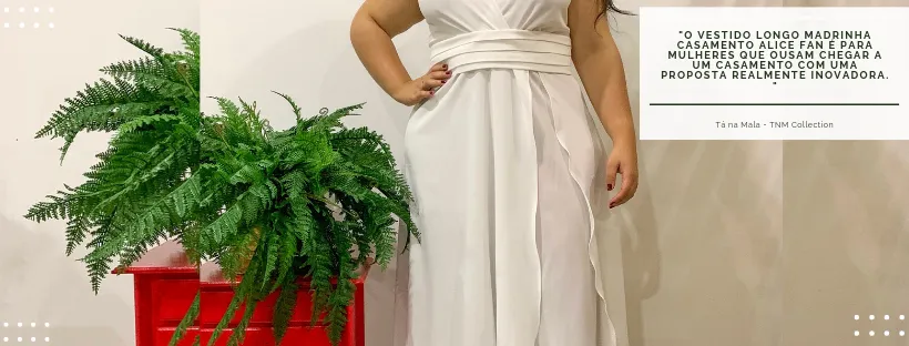 Vestido Longo Madrinha de Casamento Branco Plus Size Alice Fan