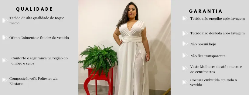 Vestido Longo Madrinha de Casamento Branco Plus Size Alice Fan