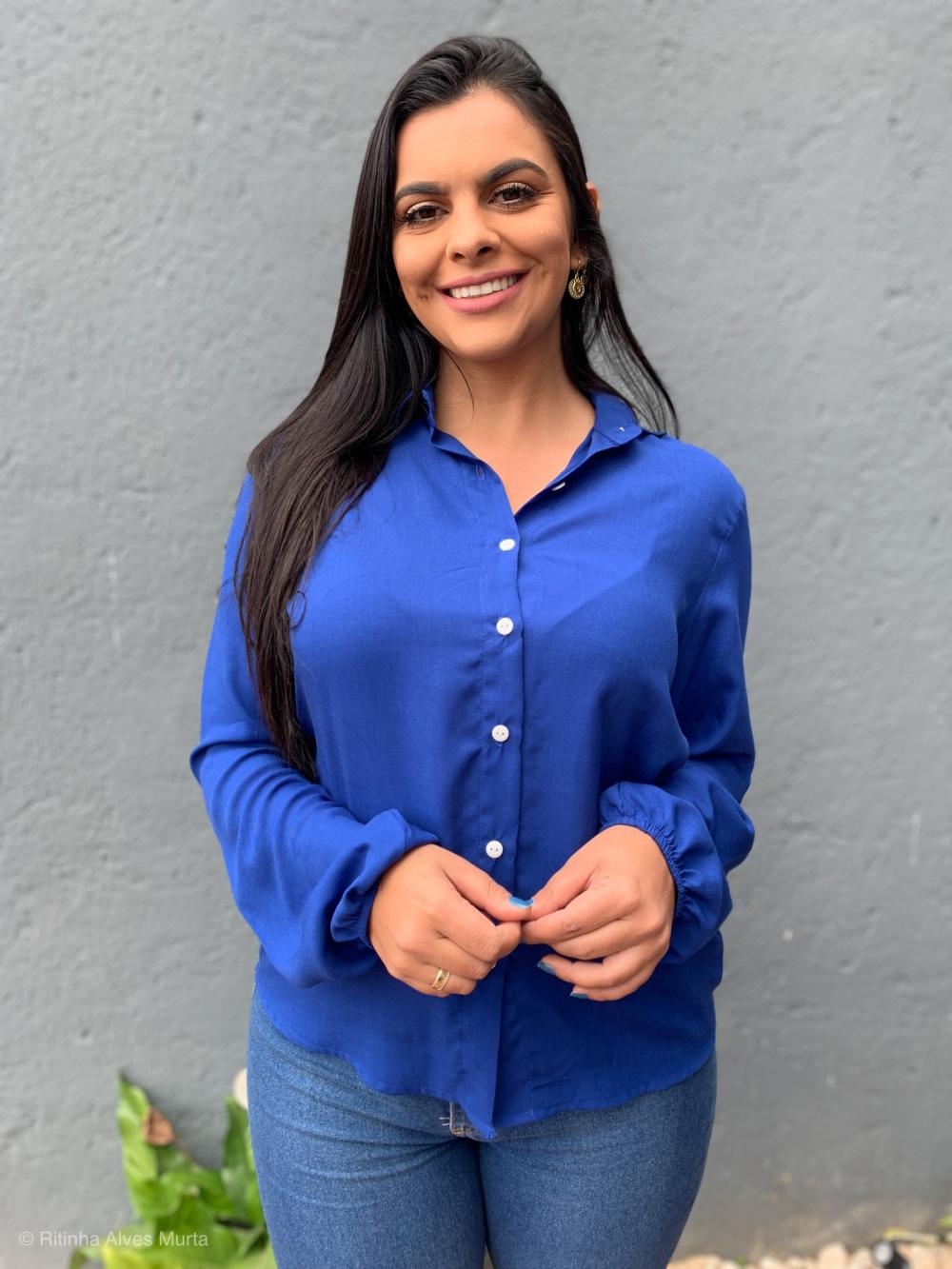 Camisa de manga longa Azul Royal Carla  