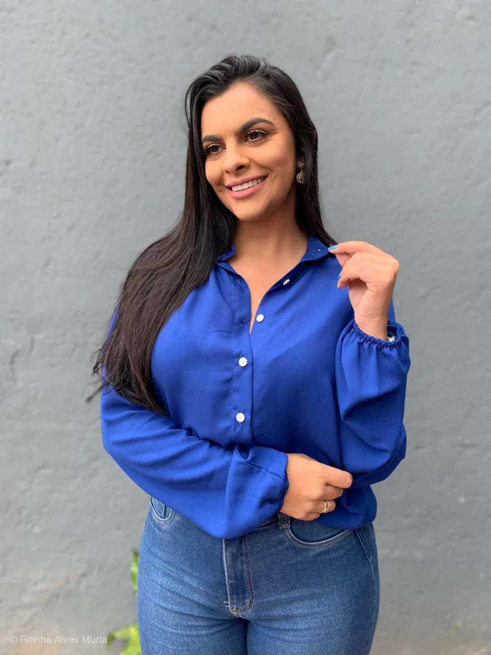 Camisa de manga longa Azul Royal Carla  