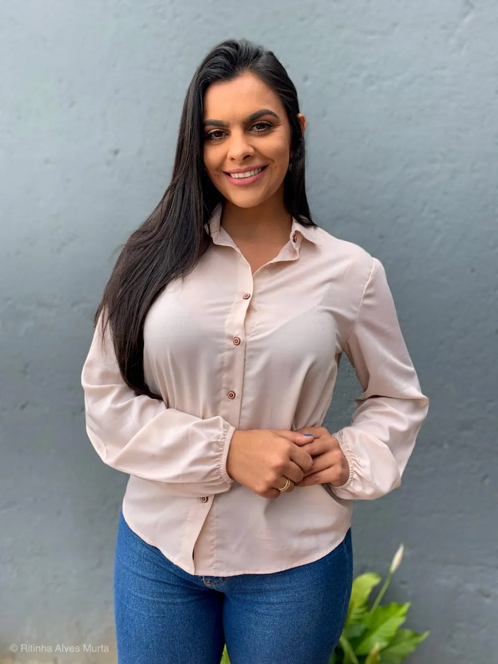 Camisa de manga longa Bege Carla