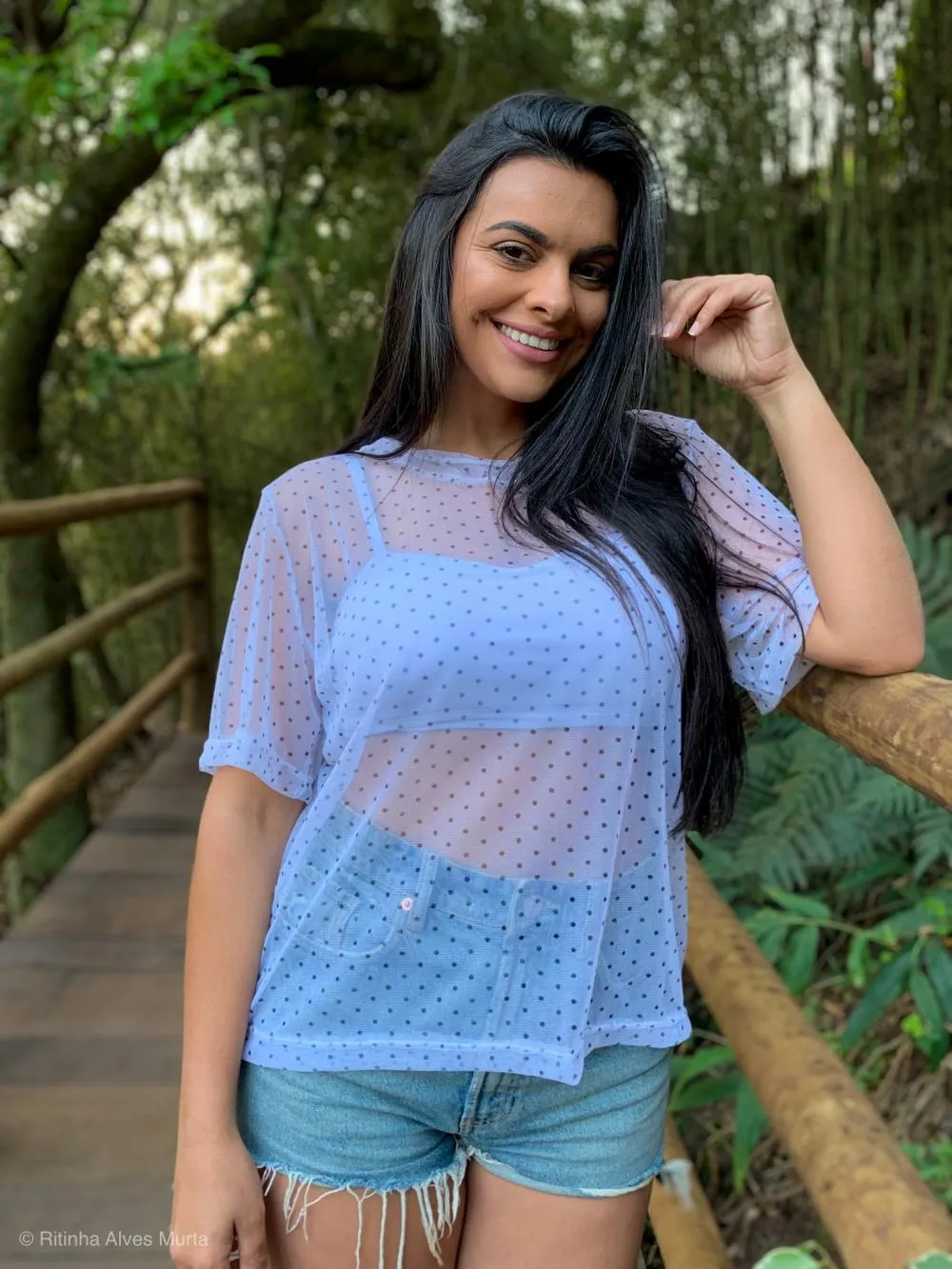 Blusa de tule com poá  
