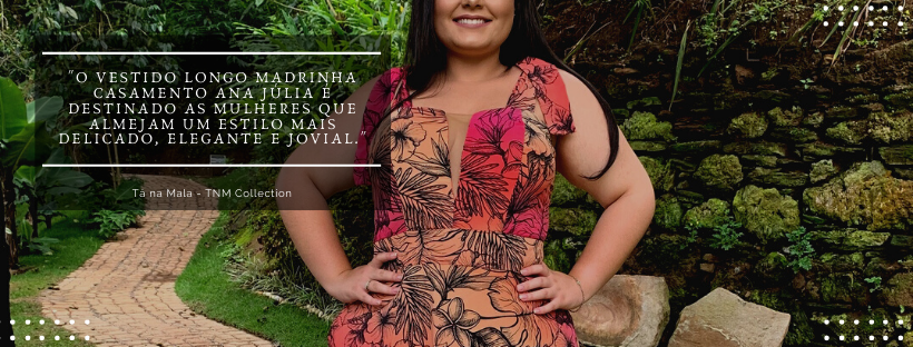 Vestido Madrinha de Casamento Estampado com decote Ana Julia 