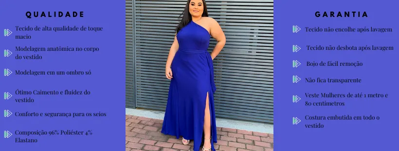 Vestido Longo Azul Royal Sober Plus size com Fenda 