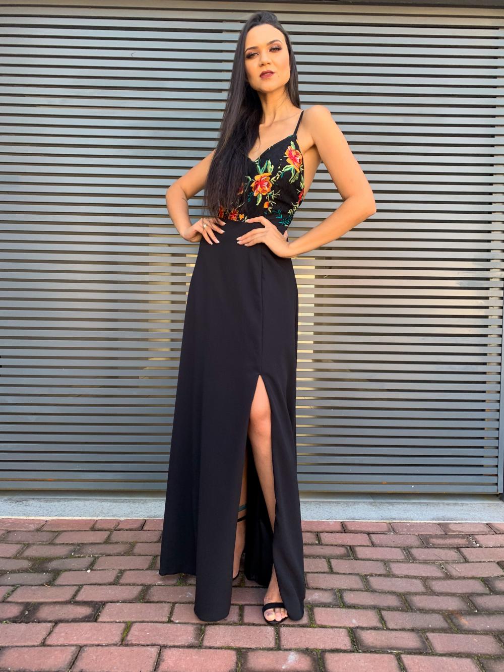 Vestido de longo de Festa Preto Leda