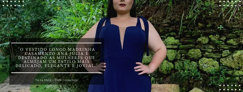 Vestido Madrinha de Casamento Azul Marinho com decote Ana Julia 