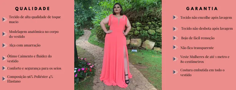 Vestido Madrinha de Casamento Coral com decote Ana Julia 