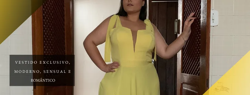 Vestido Madrinha de Casamento Amarelo com decote Ana Julia 