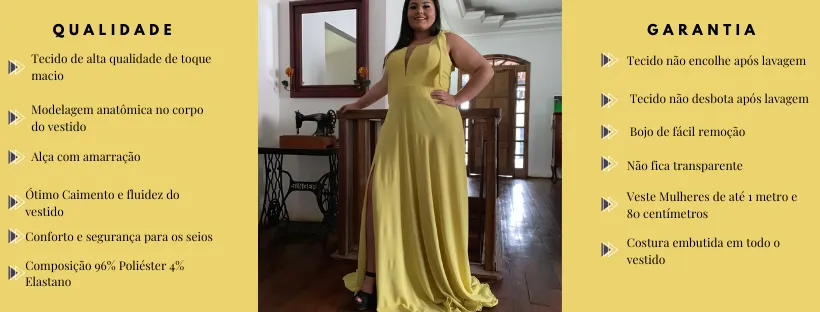 Vestido Madrinha de Casamento Amarelo com decote Ana Julia 