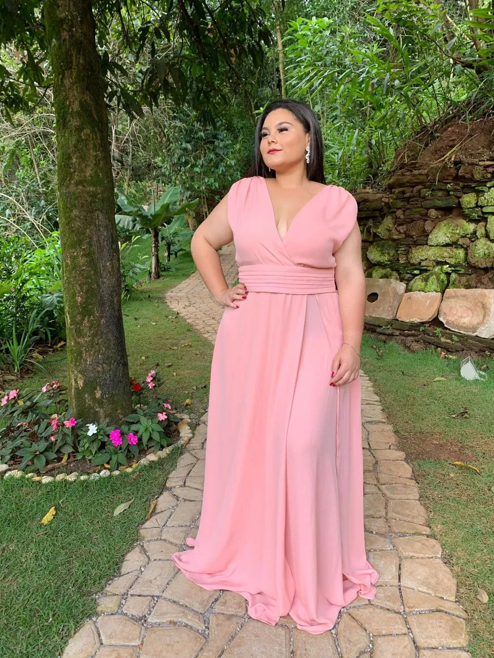 Vestido Longo Madrinha de Casamento Rosê Plus Size Alice Fan