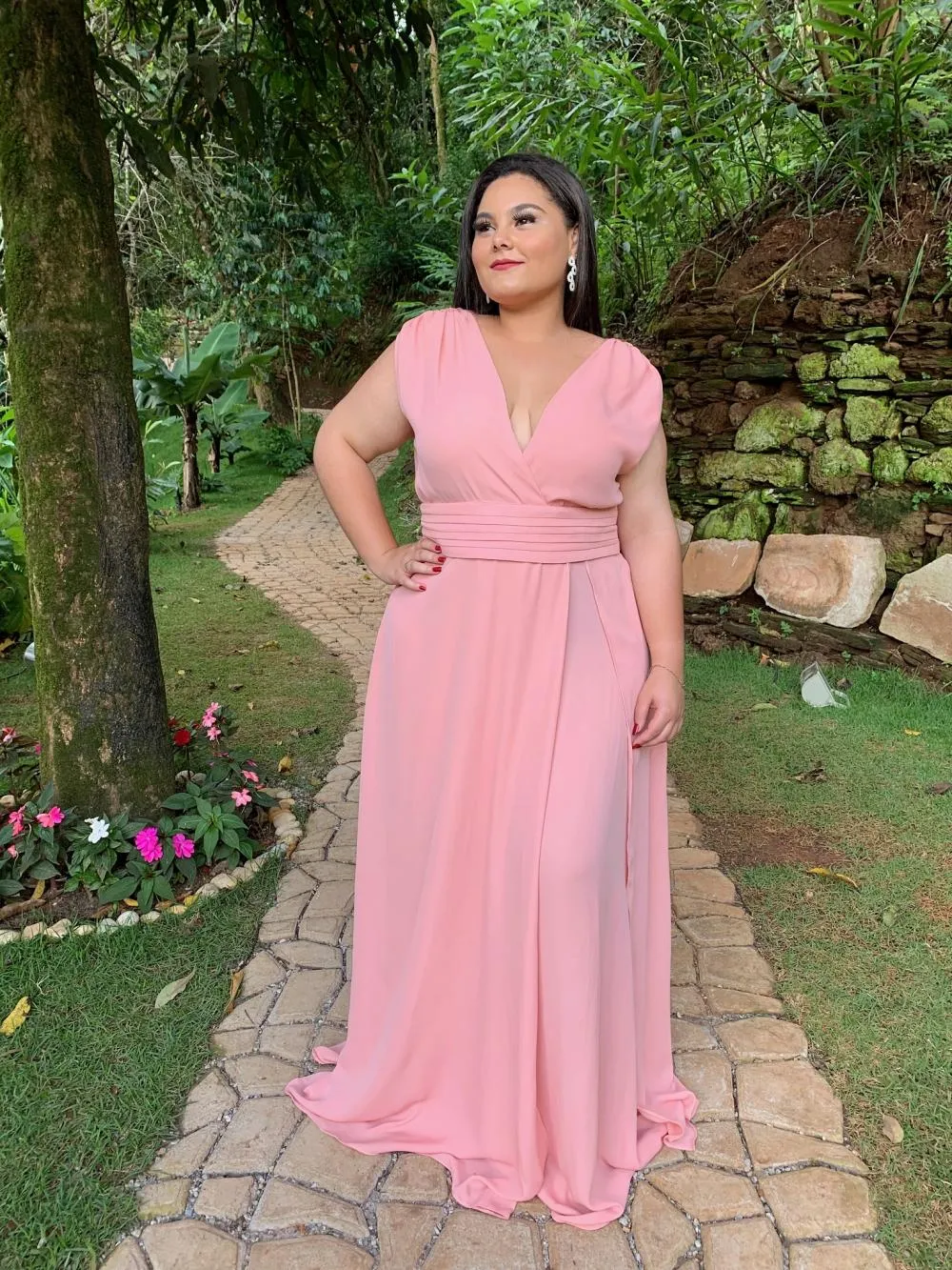 Vestido Longo Madrinha de Casamento Rosê Plus Size Alice Fan