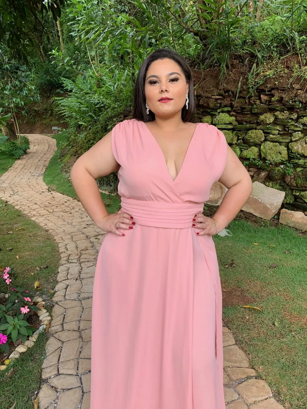 Vestido Longo Madrinha de Casamento Rosê Plus Size Alice Fan