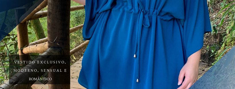 Vestido Curto Kimono Cibele Azul Turquesa