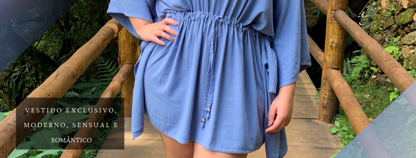 Vestido Curto Kimono Cibele Cinza Azulado