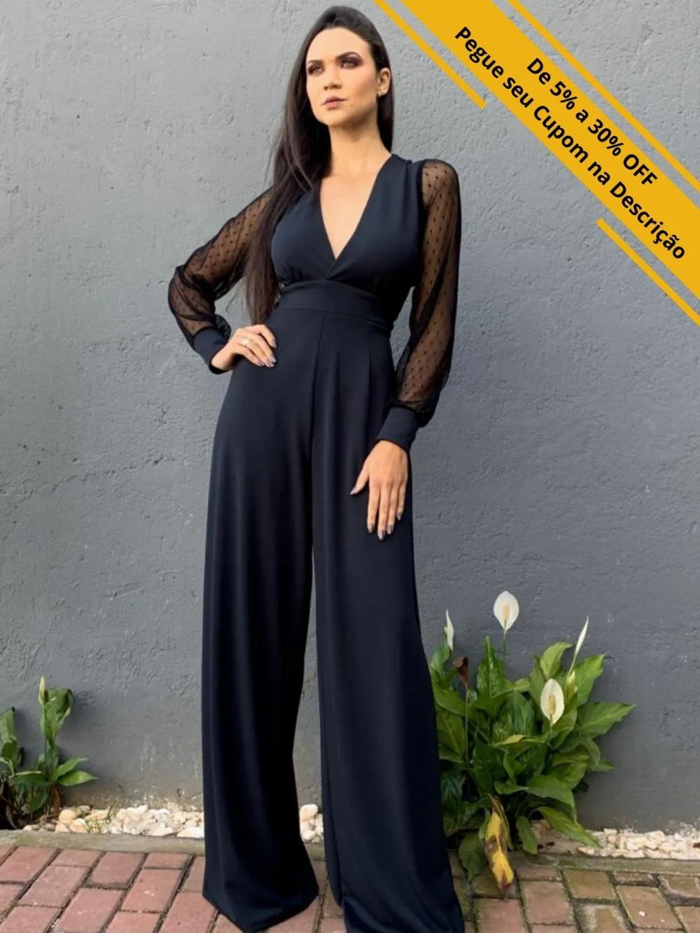 Macacão longo Preto Pantalona Babi