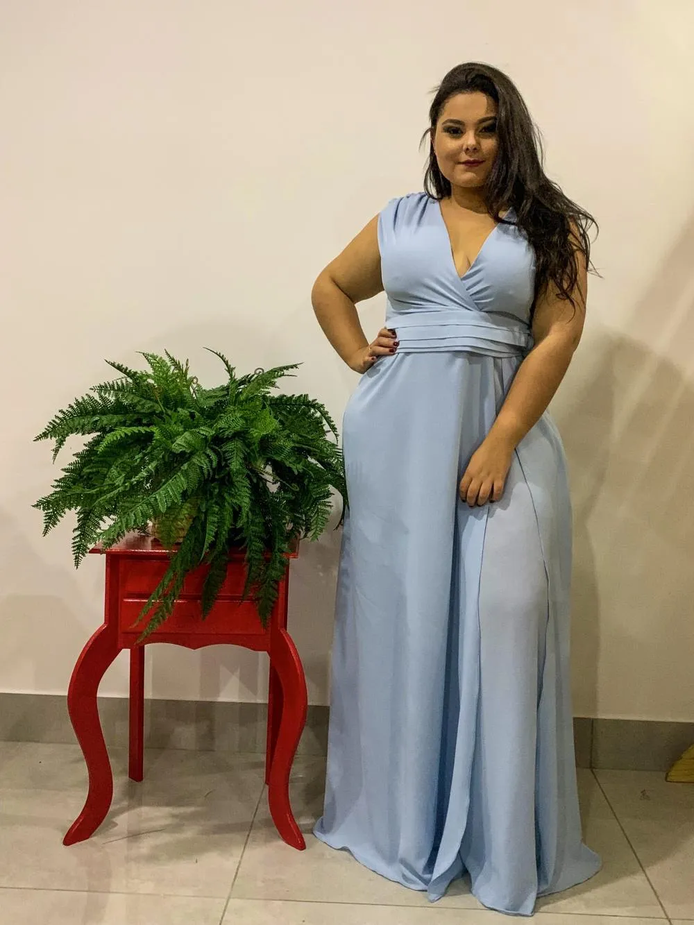 Vestido Longo Madrinha de Casamento Azul bebê Plus size Alice Fan