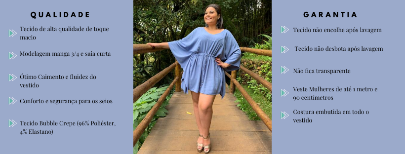 Vestido Curto Kimono Cibele Cinza Azulado