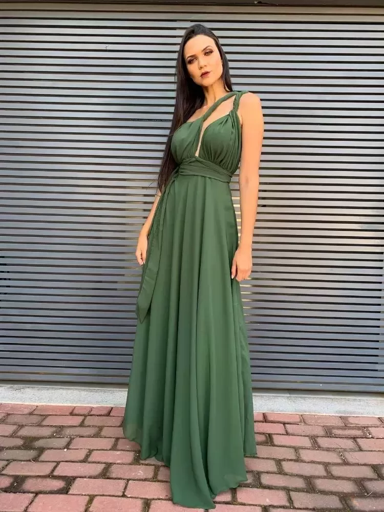 Vestido Madrinha de Casamento Multiformas Anathan Verde Militar