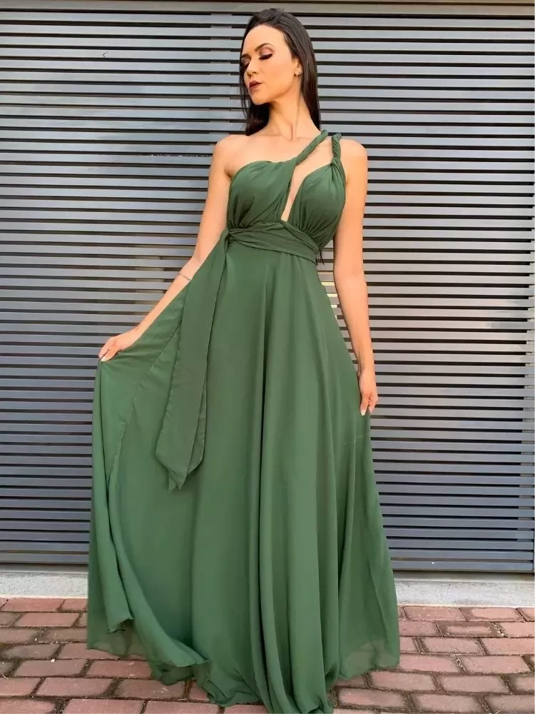 Vestido Madrinha de Casamento Multiformas Anathan Verde Militar