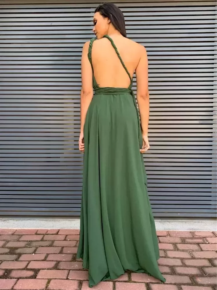 Vestido Madrinha de Casamento Multiformas Anathan Verde Militar